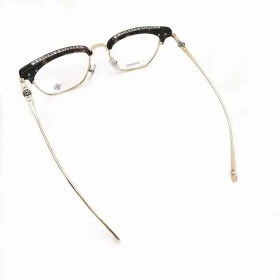 Chrome Hearts Browline Eyeglasses, Tortoise &amp; Gold Cross Detail Semi-Rimless