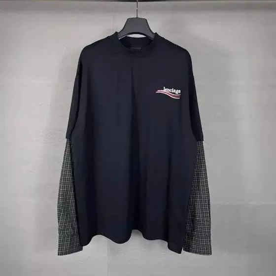 Balenciaga Layered Check Sleeve Long Sleeve T‑Shirt
