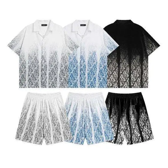 【DX12】fullprintedlettersplussizelooseshortsleeveshirtmenandwomensummershortssuit