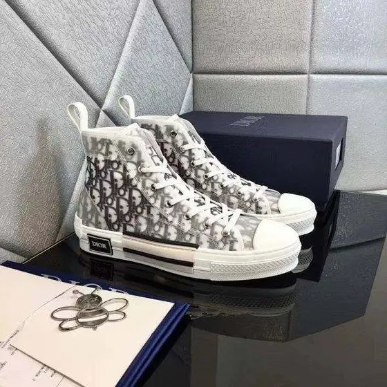 Dior Men's B23 High-Top Casual Sneakers, Oblique Printed Canvas Lace-up Fashion 