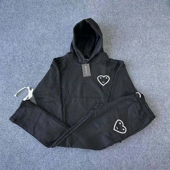 Corteiz Heart Embroidered Tracksuit Black Hoodie Sweatpants