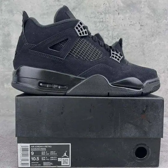 Air Jordan 4 Retro Black Cat Blackout Unisex Mid-Top Retro Basketball Shoes