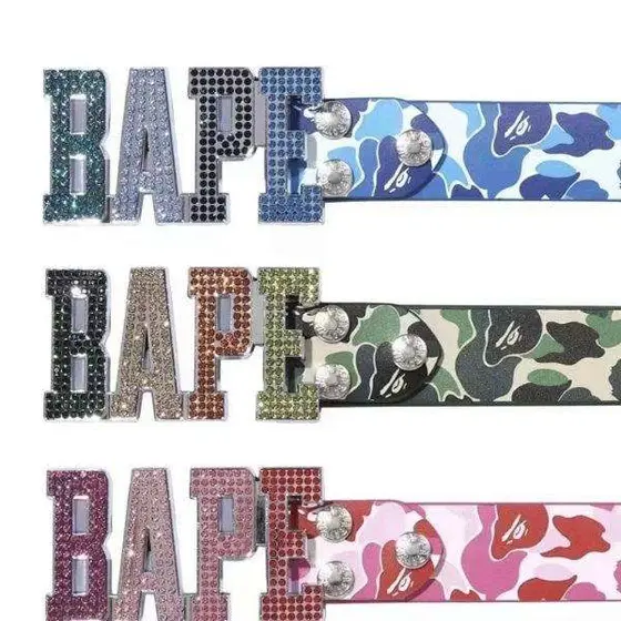 Bape MADE Camo Rhinestone Belt, Y2K Detachable Streetwear Belt