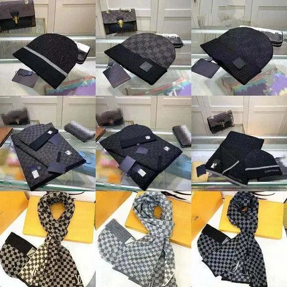 Louis Vuitton Damier Knit Beanie & Scarf Set, Hat Winter Accessories Collection