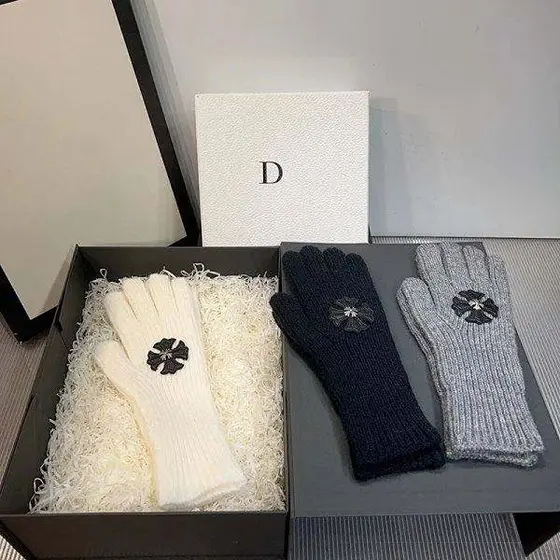 Dior Floral Embroidered Knit Gloves