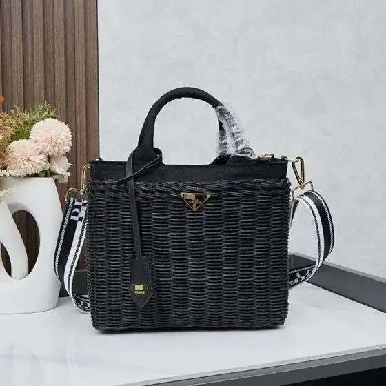 Prada Straw beach rattan women's bag 2025 new retro storage large-capacity porta