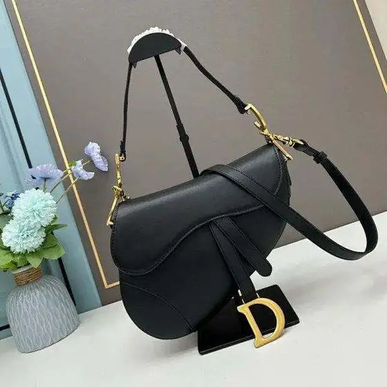 Dior home new classic narrow shoulder strap plain full leather embroidered Saddl