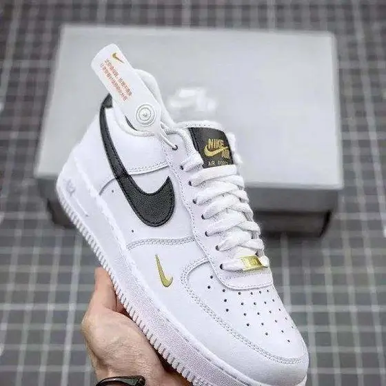Nike AF1 Air Force White Black Gold Hook Low-top Casual Sneakers Student Trendy 