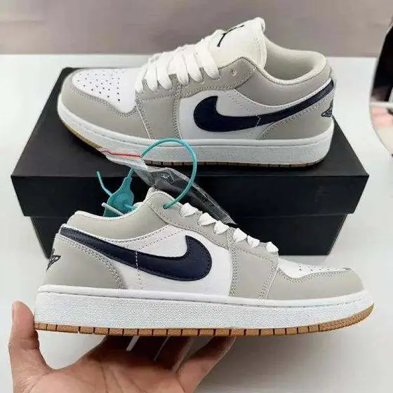 Nike Qiaoyi AJ1 White Grey Blue Men's Shoes All-match Casual Sneakers School Stu